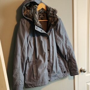 Blue Ski Jacket with Hood and Weather-Resistant Fabric